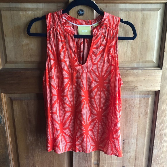 Anthro Maeve Orange geometric print tank size 8 - Picture 2 of 6